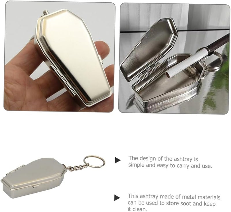 Metal Coffin Shaped Portable Ashtray Keychain for Outdoor Travel Camping Home Decorative Keyring - Image 2